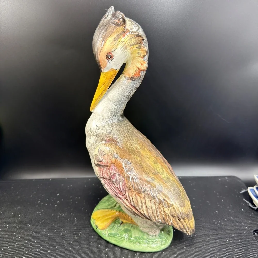Italian Grebe Water Bird Figurines Set Majolica Stork Crane Hand Painted Italy